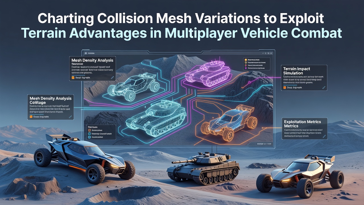 Diagram showing collision mesh variations across different terrain types in a vehicle combat simulation