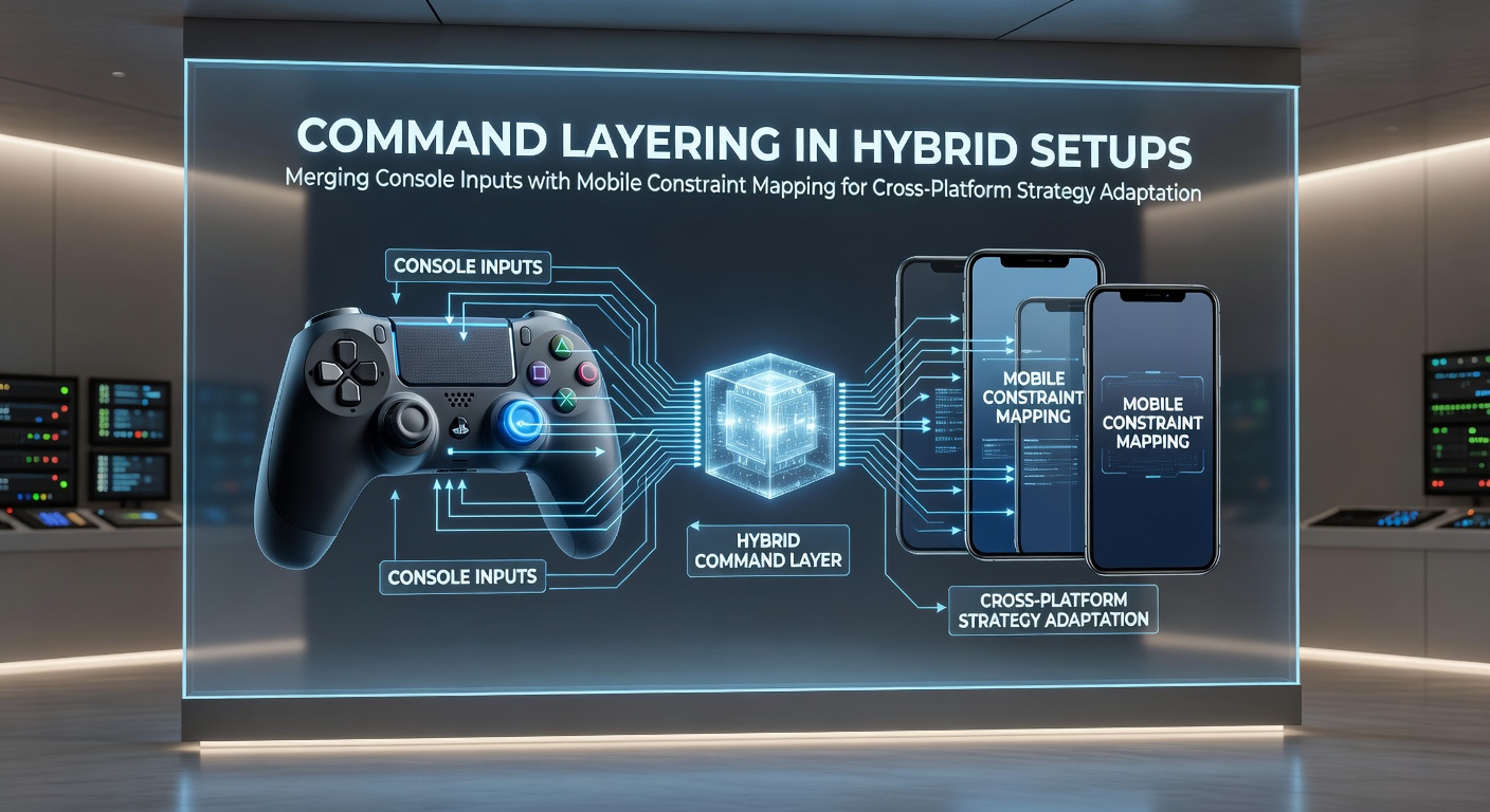 Diagram illustrating command layering between console controllers and mobile touch interfaces in hybrid game setups