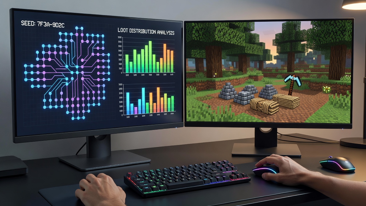 Procedural generation seed analysis interface showing loot distribution patterns in a survival crafting game world map