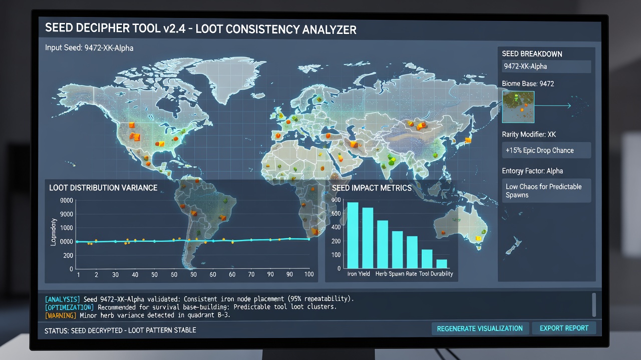 Detailed view of loot spawn correlations mapped from multiple procedural seeds in a crafting survival environment