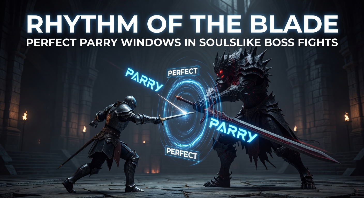 Frame-by-frame breakdown of a parry window in Sekiro, showing the green success zone amid red mistime frames during a boss deflect sequence