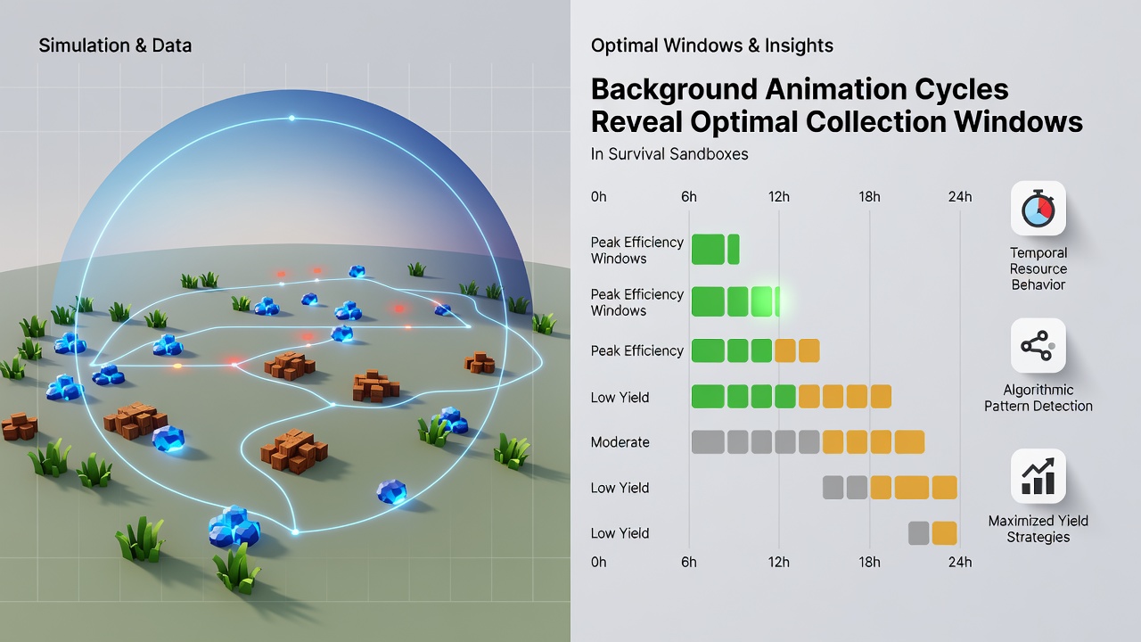 Detailed view of synchronized background animations highlighting optimal resource collection timing in survival sandboxes